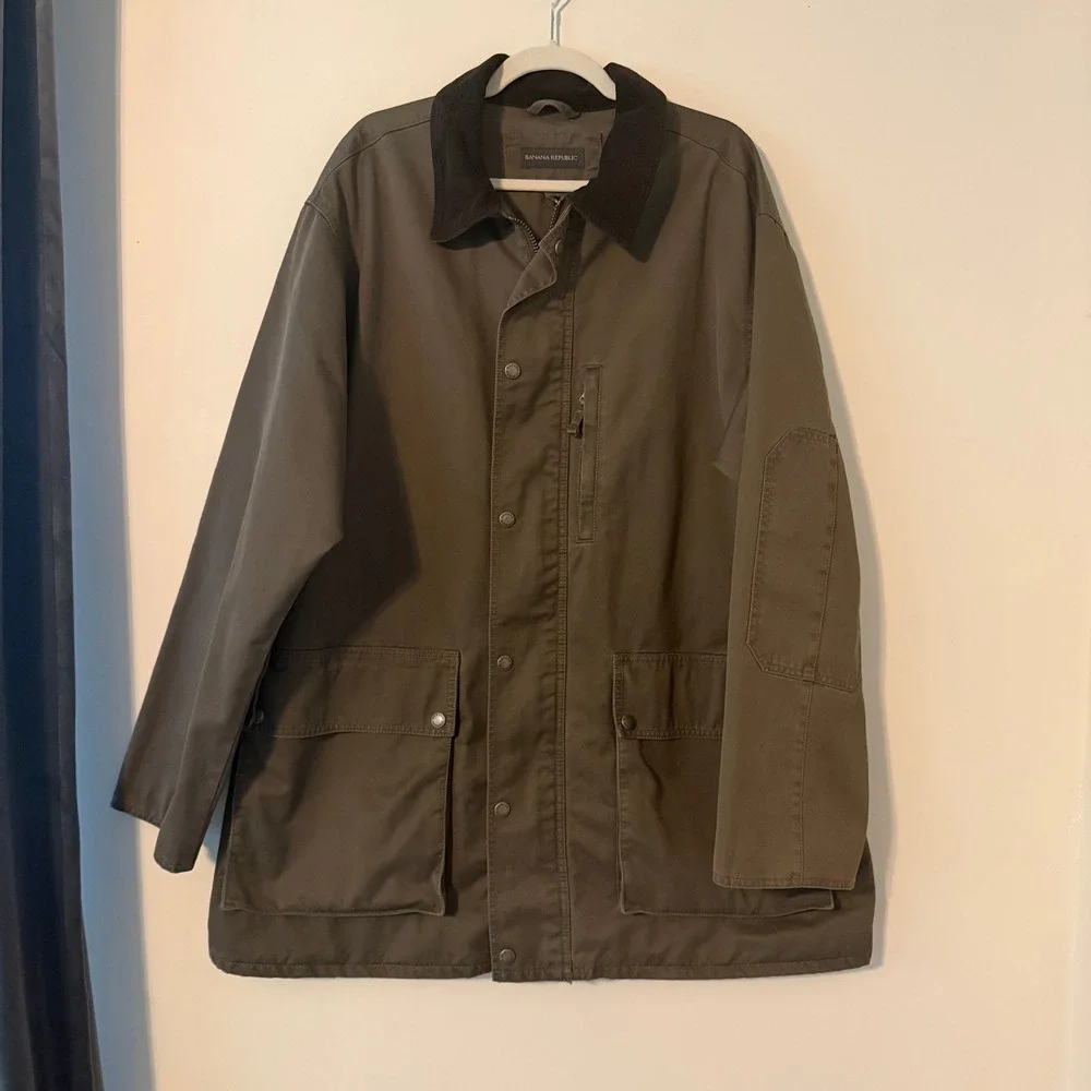 Vintage Banana Republic Barn Jacket Field Coat Brown Corduroy Collar Mens XL